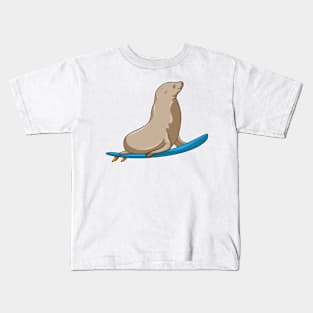 Seal as Surfer with Surfboard Kids T-Shirt